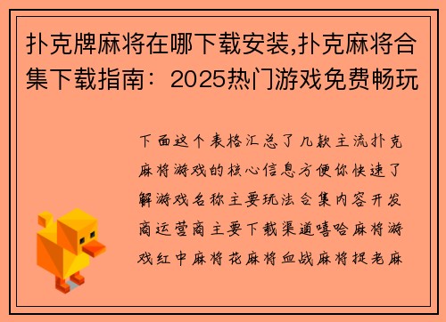 扑克牌麻将在哪下载安装,扑克麻将合集下载指南：2025热门游戏免费畅玩